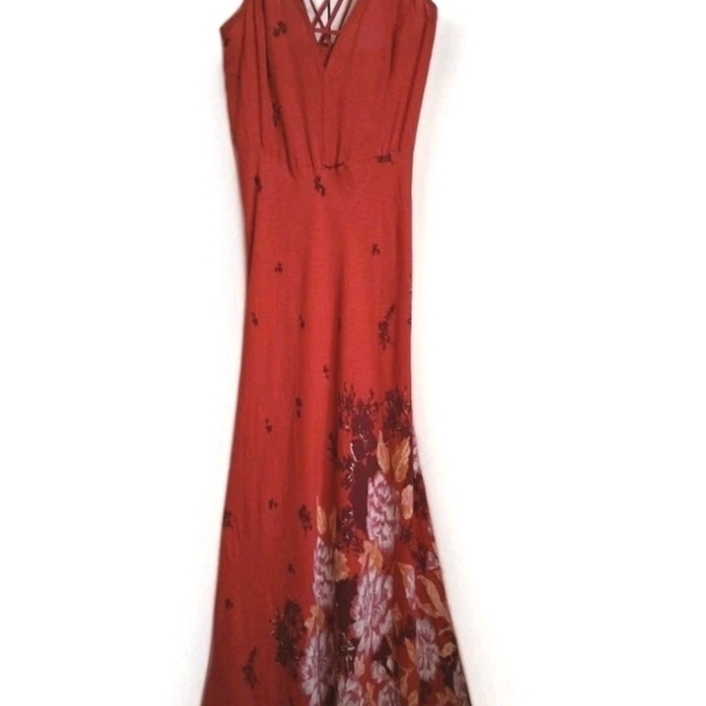 Free People Red Floral Maxi Dress with V-Neck